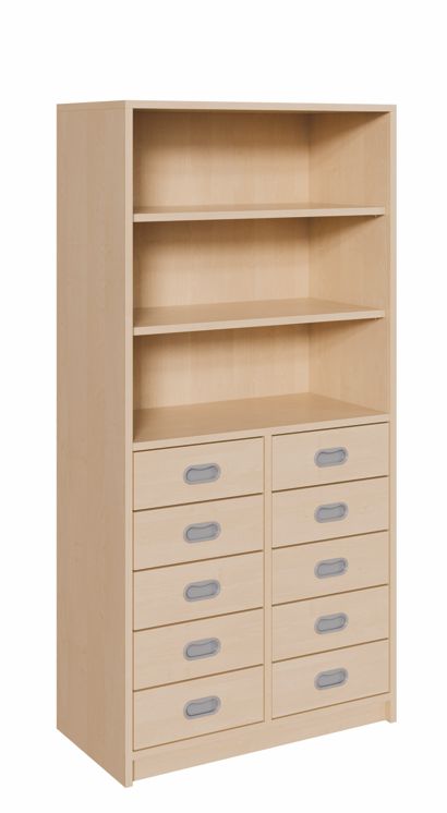 K Kombinationsschrank 160 cm, 10 Schübe/Regal, 2 Breiten